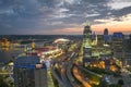 Cincinnati, Ohio night cityscape with big highway junction and high-rise buildings of downtown district. Concept of Royalty Free Stock Photo