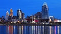 Cincinnati, Ohio skyline at night with reflections Royalty Free Stock Photo