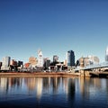 Cincinnati Ohio skyline on the Ohio river Royalty Free Stock Photo