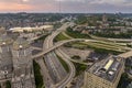 Cincinnati, Ohio transportation infrastructure. View from above of American big freeway intersection at sunset with fast Royalty Free Stock Photo