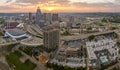 Cincinnati Ohio USA sunset urban landscape. Downtown district skyline with brightly illuminated high skyscraper Royalty Free Stock Photo