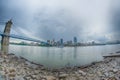 Cincinnati skyline. Image of Cincinnati skyline and historic John A. Roebling suspension bridge cross Ohio River.