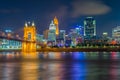 The Cincinnati skyline and Ohio River at night, seen from Covington, Kentucky Royalty Free Stock Photo