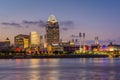 The Cincinnati skyline and Ohio River at night, seen from Covington, Kentucky Royalty Free Stock Photo