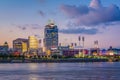 The Cincinnati skyline and Ohio River at night, seen from Covington, Kentucky Royalty Free Stock Photo