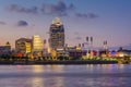 The Cincinnati skyline and Ohio River at night, seen from Covington, Kentucky Royalty Free Stock Photo