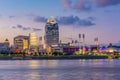 The Cincinnati skyline and Ohio River at night, seen from Covington, Kentucky Royalty Free Stock Photo