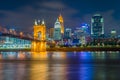 The Cincinnati skyline and Ohio River at night, seen from Covington, Kentucky Royalty Free Stock Photo