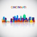 Cincinnati skyline silhouette in colorful geometric style.