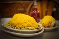 Cincinnati style chili and cheese coney Royalty Free Stock Photo