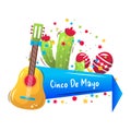 Cinco de Majo mexican holiday vector cartoon frame Royalty Free Stock Photo