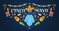 Cinco de mayo banner. Mexican fiesta background design mexico folk holiday or birthday party frame, margarita guitar Royalty Free Stock Photo