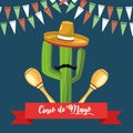 Cinco de mayo card with cactu using mexican hat and maracas Royalty Free Stock Photo