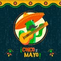 Cinco de mayo card of fun mexican mariachi cactus