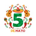 Cinco de Mayo card of mexican mariachi decoration