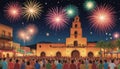 Cinco De Mayo Celebration With Fireworks And Lights. Generative AI Royalty Free Stock Photo