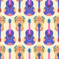 Cinco de Mayo celebration. Mexican holiday. Colorful vector seamless pattern with decorated guitars on a light Royalty Free Stock Photo