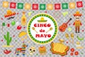 Cinco de Mayo celebration in Mexico, icons set, design element, flat style.Collection objects for Cinco de Mayo parade Royalty Free Stock Photo
