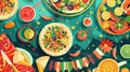 Cinco de mayo celebration table. Flatlay. Flat illustration 16:9