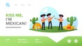 Cinco De Mayo Festival Landing Page Template. Mexican Men in Sombrero Playing Guitar Celebrating National Folk Holiday