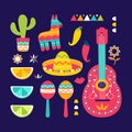 Cinco de Mayo festival in Mexico icon set. Set of traditional ethnic symbols for Mexican parade with maracas, pinata Royalty Free Stock Photo