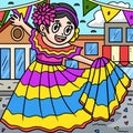 Cinco de Mayo Girl Dancing Colored Cartoon Royalty Free Stock Photo
