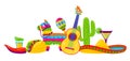 Cinco de Mayo greeting card. Mexican holiday items.