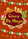 Cinco de Mayo greeting card, template for flyer, poster, invitation. Mexican celebration with traditional symbols