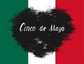 Cinco de mayo handwritten lettering phrase design on grunge dark heart on colors mexican flag background.  Vector stock Royalty Free Stock Photo