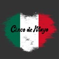 Cinco de mayo handwritten lettering phrase design on grunge heart in colors mexican flag. Vector stock illustration on dark Royalty Free Stock Photo