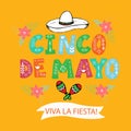 Cinco de Mayo invitation text. Greeting typography font banner. Mexican festival lettering card. The 5th of May celebration event Royalty Free Stock Photo