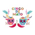 Cinco de mayo label skull isolated icon