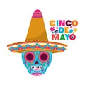 Cinco de mayo label skull isolated icon