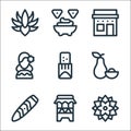 cinco de mayo line icons. linear set. quality vector line set such as dalia, huehuetl, cigar, avocado, tamales, mexican, house,