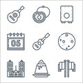 cinco de mayo line icons. linear set. quality vector line set such as french, flan, cathedral, tortilla, jarana, calendar, cajon,