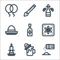 cinco de mayo line icons. linear set. quality vector line set such as salt and pepper, beer, candle, flower, tabasco, mexican hat