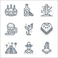 Cinco de mayo line icons. linear set. quality vector line set such as mexican woman, mexican, poncho, cocktail, beer, cactus,