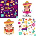 Cinco de Mayo in May 5 federal holiday in Mexico with boy girl in Mexican outfits banner and Mexican elements Royalty Free Stock Photo