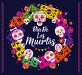Dias de los Muertos typography banner vector. In English Feast of death. Mexico design for fiesta cards or party