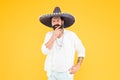 Cinco de Mayo. Mexican Day of the Dead. 5th of May. Let have fun. celebrating fiesta. happy man in mexican sombrero hat Royalty Free Stock Photo