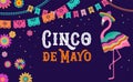 Cinco de mayo, Mexican Fiesta banner and poster design with flamingo, flowers, decorations Royalty Free Stock Photo