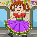 Cinco de Mayo Mexican Girl Colored Cartoon Royalty Free Stock Photo