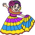 Cinco de Mayo Mexican Girl Dancing Cartoon Clipart Royalty Free Stock Photo