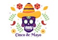 Cinco de Mayo Mexican Holiday Celebration Cartoon Style Illustration with Cactus, Guitar, Sombrero and Drinking Tequila for Poster Royalty Free Stock Photo