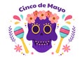 Cinco de Mayo Mexican Holiday Celebration Cartoon Style Illustration with Cactus, Guitar, Sombrero and Drinking Tequila for Poster Royalty Free Stock Photo