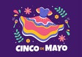 Cinco de Mayo Mexican Holiday Celebration Cartoon Style Illustration with Cactus, Guitar, Sombrero and Drinking Tequila for Poster Royalty Free Stock Photo