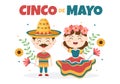 Cinco de Mayo Mexican Holiday Celebration Cartoon Style Illustration with Cactus, Guitar, Sombrero and Drinking Tequila for Poster Royalty Free Stock Photo