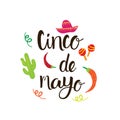 Cinco De Mayo Mexican Holiday Greeting Card Hand Drawn Lettering Background Royalty Free Stock Photo