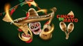 Cinco de Mayo mexican holiday. Sombrero hat, Maracas and Tacos and festive food with colors of Mexico flag. vector illustration Royalty Free Stock Photo