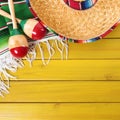 Cinco de mayo mexican sombrero wood background border Royalty Free Stock Photo